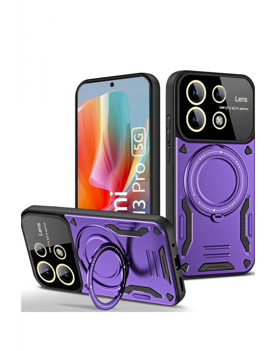 Newface Xiaomi Redmi Note 13 Pro 4G Kılıf Joy Lens Standlı Kapak - Mor
