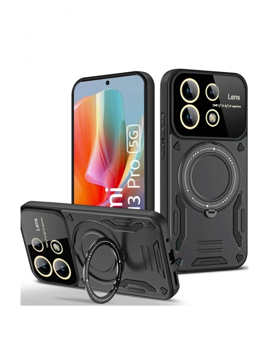 Newface Xiaomi Redmi Note 13 Pro 4G Kılıf Joy Lens Standlı Kapak - Siyah