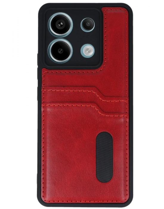 Newface Xiaomi Redmi Note 13 Pro 4G Kılıf Sara Kartvizitli Deri Kılıf - Kırmızı