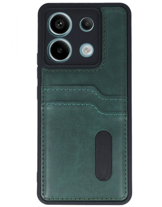 Newface Xiaomi Redmi Note 13 Pro 4G Kılıf Sara Kartvizitli Deri Kılıf - Koyu Yeşil
