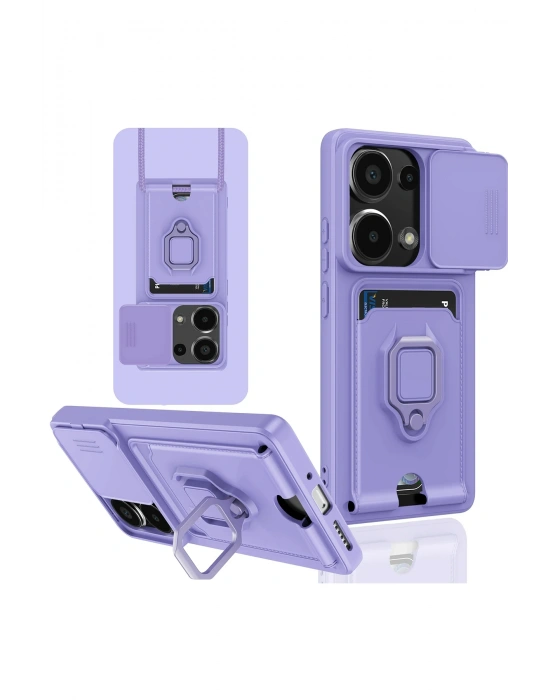 Newface Xiaomi Redmi Note 13 Pro 4G Kılıf Zuma Kartvizitli Yüzüklü Silikon - Lila