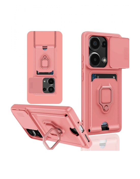 Newface Xiaomi Redmi Note 13 Pro 4G Kılıf Zuma Kartvizitli Yüzüklü Silikon - Pembe