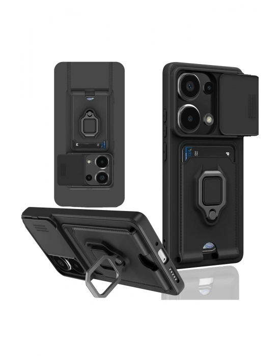 Newface Xiaomi Redmi Note 13 Pro 4G Kılıf Zuma Kartvizitli Yüzüklü Silikon - Siyah