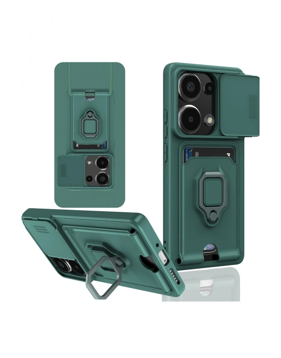 Newface Xiaomi Redmi Note 13 Pro 4G Kılıf Zuma Kartvizitli Yüzüklü Silikon - Yeşil