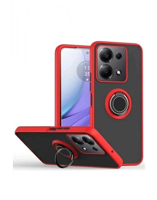 Newface Xiaomi Redmi Note 13 Pro 5G Kılıf Montreal Yüzüklü Silikon Kapak - Kırmızı