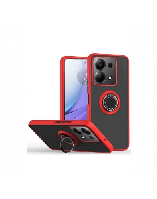 Newface Xiaomi Redmi Note 13 Pro 5G Kılıf Montreal Yüzüklü Silikon Kapak - Kırmızı
