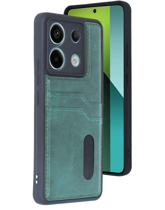 Newface Xiaomi Redmi Note 13 Pro 5G Kılıf Sara Kartvizitli Deri Kılıf - Koyu Yeşil