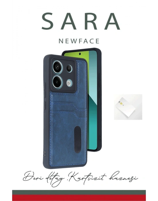 Newface Xiaomi Redmi Note 13 Pro 5G Kılıf Sara Kartvizitli Deri Kılıf - Lacivert