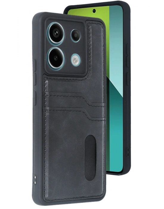 Newface Xiaomi Redmi Note 13 Pro 5G Kılıf Sara Kartvizitli Deri Kılıf - Siyah