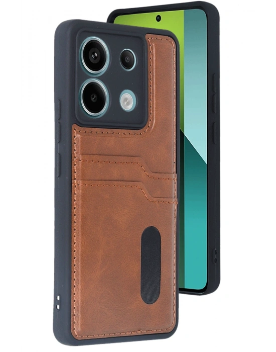 Newface Xiaomi Redmi Note 13 Pro 5G Kılıf Sara Kartvizitli Deri Kılıf - Taba