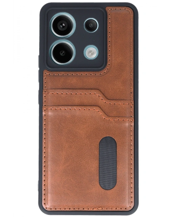 Newface Xiaomi Redmi Note 13 Pro 5G Kılıf Sara Kartvizitli Deri Kılıf - Taba