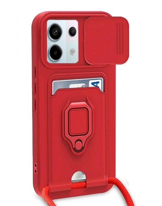 Newface Xiaomi Redmi Note 13 Pro 5G Kılıf Zuma Kartvizitli Yüzüklü Silikon - Kırmızı