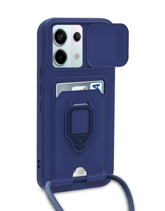Newface Xiaomi Redmi Note 13 Pro 5G Kılıf Zuma Kartvizitli Yüzüklü Silikon - Lacivert