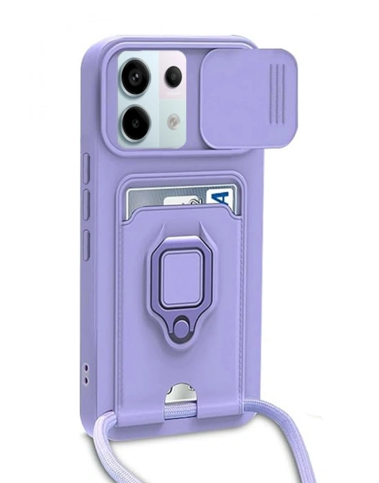 Newface Xiaomi Redmi Note 13 Pro 5G Kılıf Zuma Kartvizitli Yüzüklü Silikon - Lila