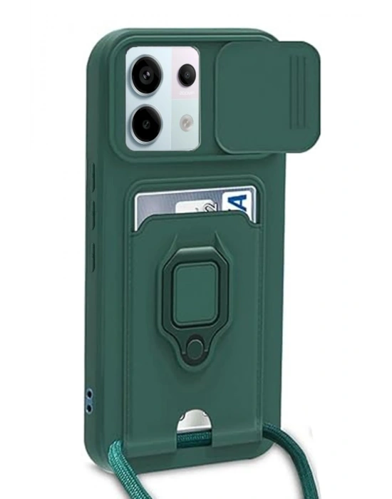 Newface Xiaomi Redmi Note 13 Pro 5G Kılıf Zuma Kartvizitli Yüzüklü Silikon - Yeşil