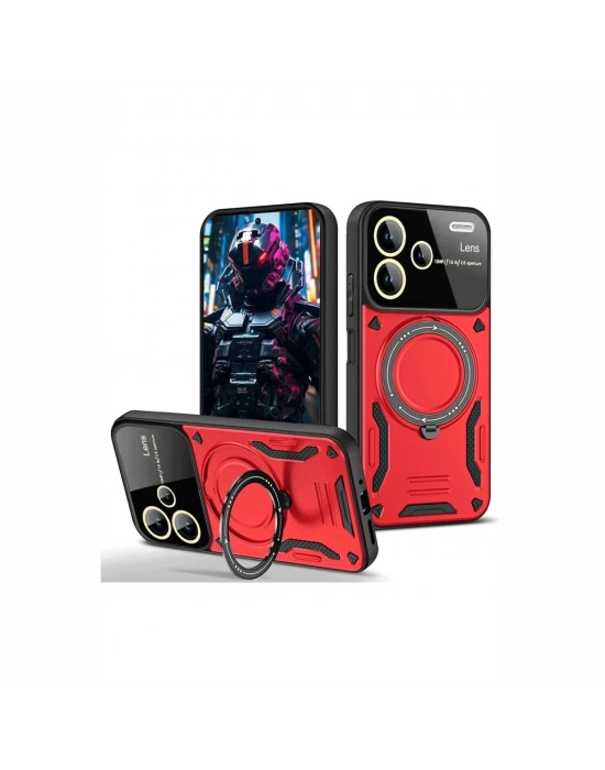 Newface Xiaomi Redmi Note 13 Pro Plus Joy Lens Standlı Kapak - Kırmızı