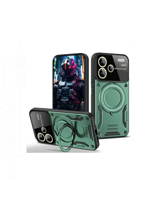 Newface Xiaomi Redmi Note 13 Pro Plus Joy Lens Standlı Kapak - Koyu Yeşil