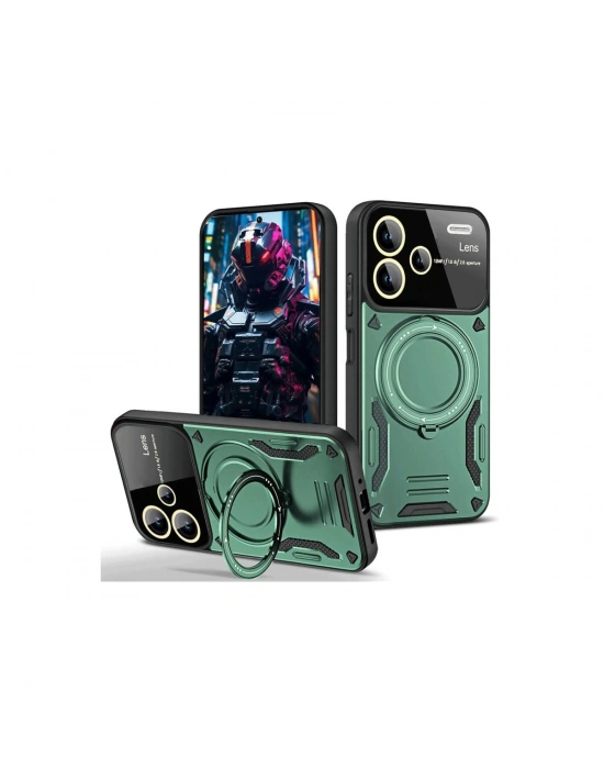 Newface Xiaomi Redmi Note 13 Pro Plus Joy Lens Standlı Kapak - Koyu Yeşil