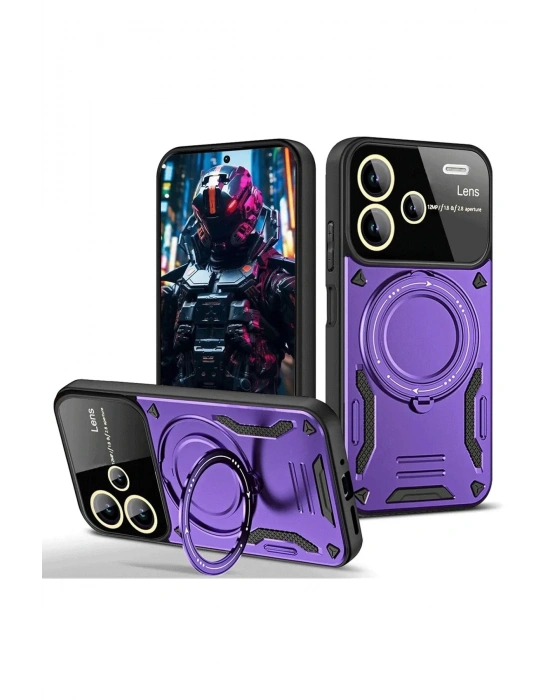 Newface Xiaomi Redmi Note 13 Pro Plus Joy Lens Standlı Kapak - Mor