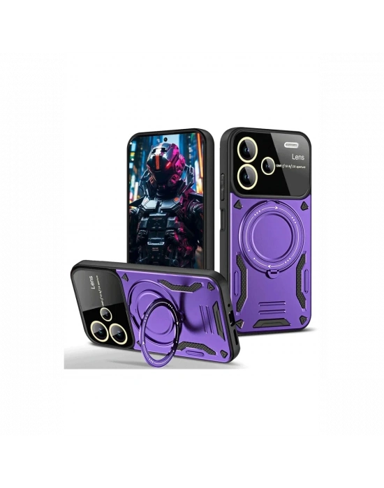 Newface Xiaomi Redmi Note 13 Pro Plus Joy Lens Standlı Kapak - Mor