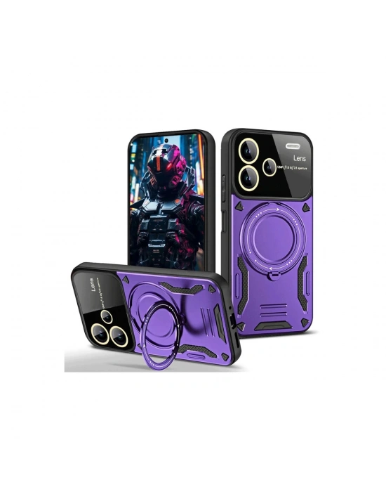 Newface Xiaomi Redmi Note 13 Pro Plus Joy Lens Standlı Kapak - Mor