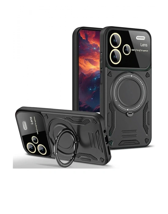 Newface Xiaomi Redmi Note 13 Pro Plus Joy Lens Standlı Kapak - Siyah