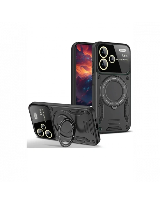 Newface Xiaomi Redmi Note 13 Pro Plus Joy Lens Standlı Kapak - Siyah