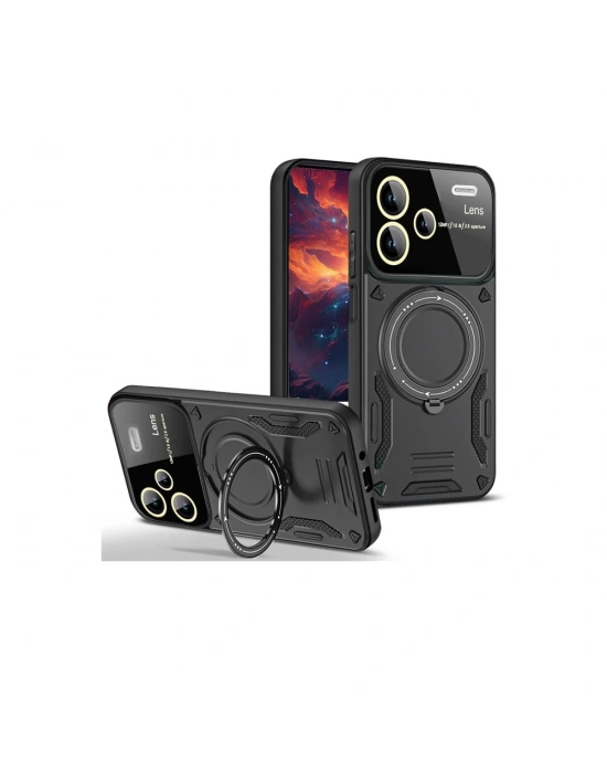 Newface Xiaomi Redmi Note 13 Pro Plus Joy Lens Standlı Kapak - Siyah