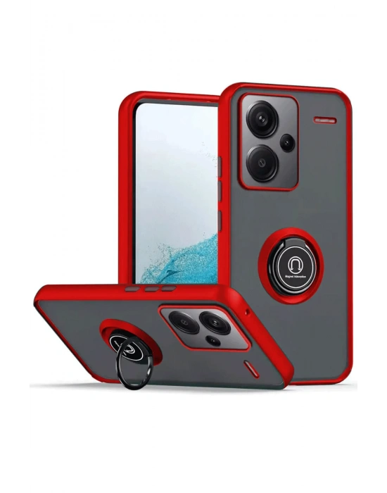 Newface Xiaomi Redmi Note 13 Pro Plus Kılıf Montreal Yüzüklü Silikon Kapak - Kırmızı