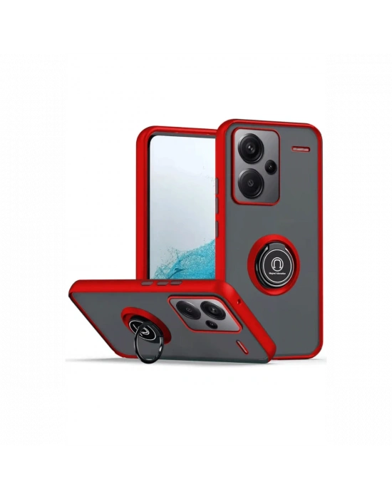 Newface Xiaomi Redmi Note 13 Pro Plus Kılıf Montreal Yüzüklü Silikon Kapak - Kırmızı