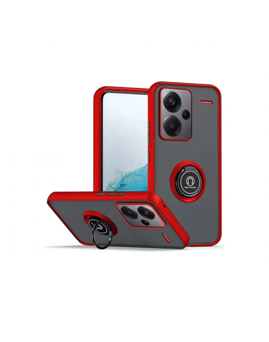 Newface Xiaomi Redmi Note 13 Pro Plus Kılıf Montreal Yüzüklü Silikon Kapak - Kırmızı