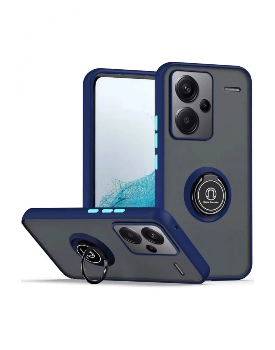 Newface Xiaomi Redmi Note 13 Pro Plus Kılıf Montreal Yüzüklü Silikon Kapak - Lacivert