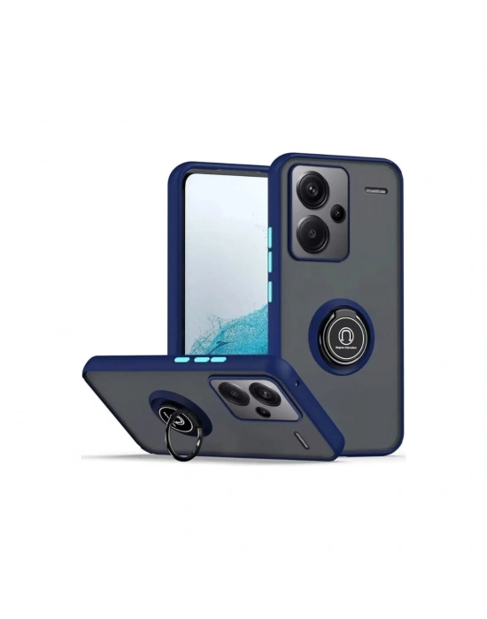 Newface Xiaomi Redmi Note 13 Pro Plus Kılıf Montreal Yüzüklü Silikon Kapak - Lacivert