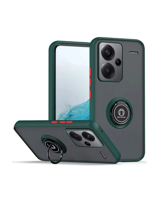 Newface Xiaomi Redmi Note 13 Pro Plus Kılıf Montreal Yüzüklü Silikon Kapak - Yeşil