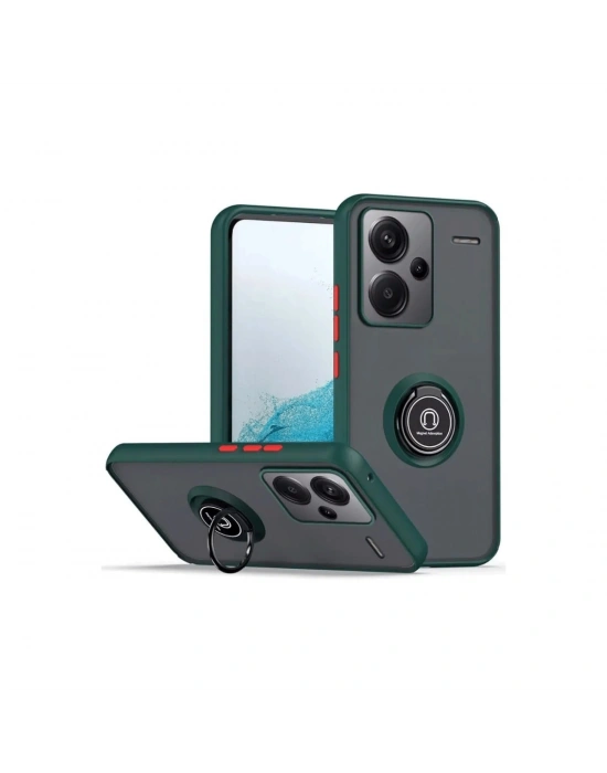 Newface Xiaomi Redmi Note 13 Pro Plus Kılıf Montreal Yüzüklü Silikon Kapak - Yeşil