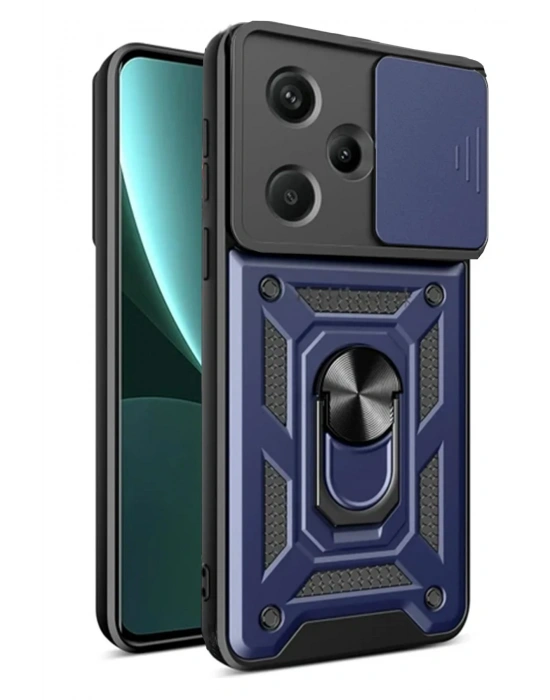 Newface Xiaomi Redmi Note 13 Pro Plus Kılıf Pars Lens Yüzüklü Silikon - Lacivert