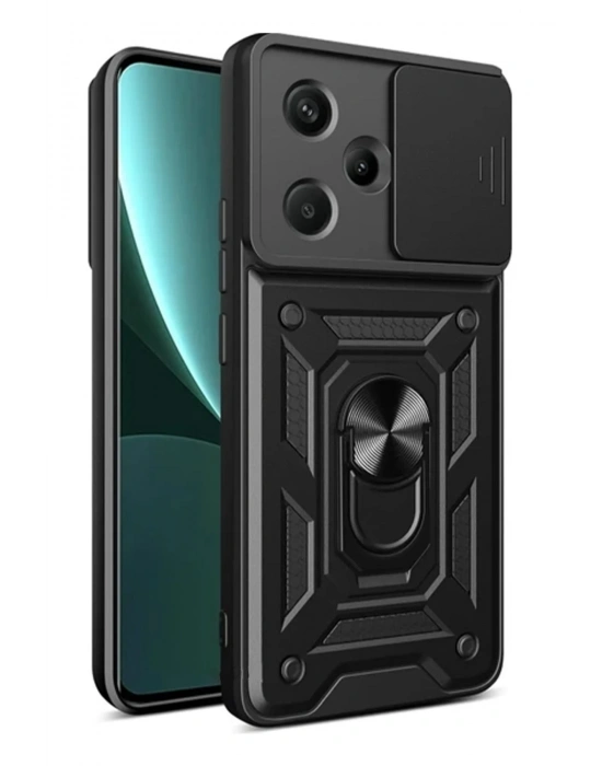 Newface Xiaomi Redmi Note 13 Pro Plus Kılıf Pars Lens Yüzüklü Silikon - Siyah