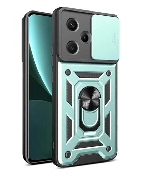 Newface Xiaomi Redmi Note 13 Pro Plus Kılıf Pars Lens Yüzüklü Silikon - Yeşil