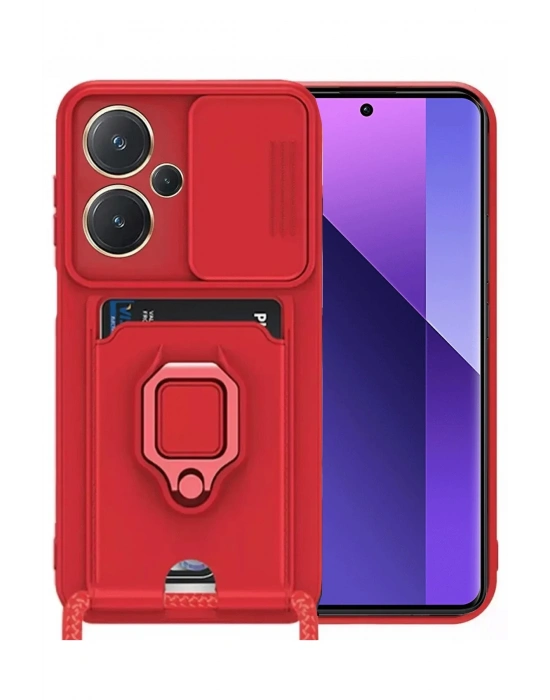 Newface Xiaomi Redmi Note 13 Pro Plus Kılıf Zuma Kartvizitli Yüzüklü Silikon - Kırmızı