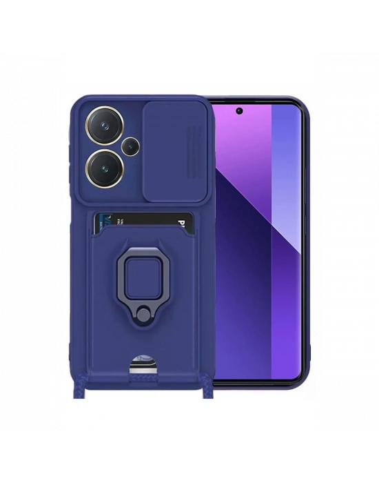 Newface Xiaomi Redmi Note 13 Pro Plus Kılıf Zuma Kartvizitli Yüzüklü Silikon - Lacivert