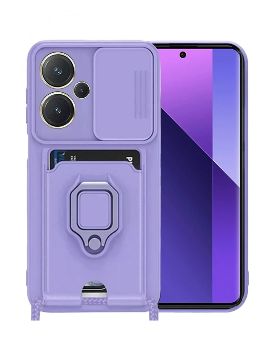 Newface Xiaomi Redmi Note 13 Pro Plus Kılıf Zuma Kartvizitli Yüzüklü Silikon - Lila