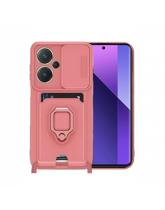 Newface Xiaomi Redmi Note 13 Pro Plus Kılıf Zuma Kartvizitli Yüzüklü Silikon - Pembe