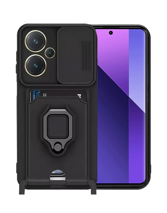 Newface Xiaomi Redmi Note 13 Pro Plus Kılıf Zuma Kartvizitli Yüzüklü Silikon - Siyah