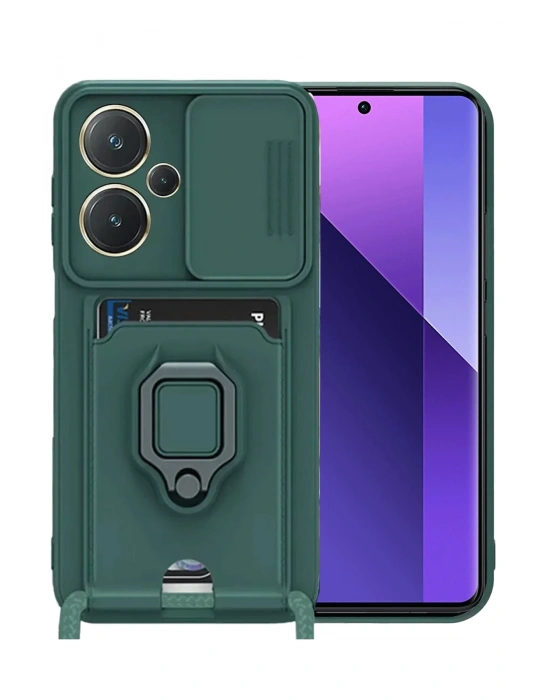 Newface Xiaomi Redmi Note 13 Pro Plus Kılıf Zuma Kartvizitli Yüzüklü Silikon - Yeşil