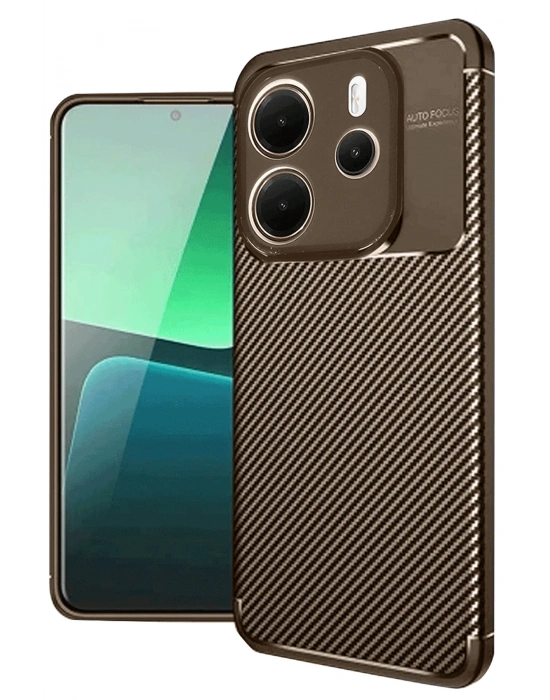 Newface Xiaomi Redmi Note 14 4G Kılıf Auto Focus Karbon Kapak - Kahverengi