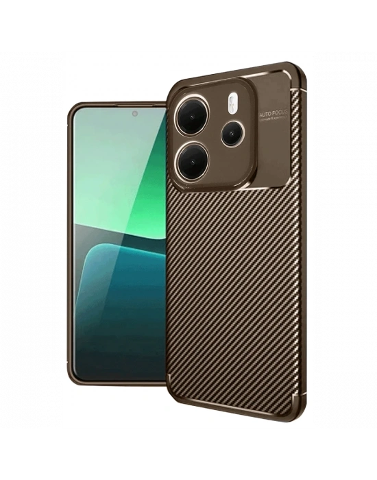 Newface Xiaomi Redmi Note 14 4G Kılıf Auto Focus Karbon Kapak - Kahverengi