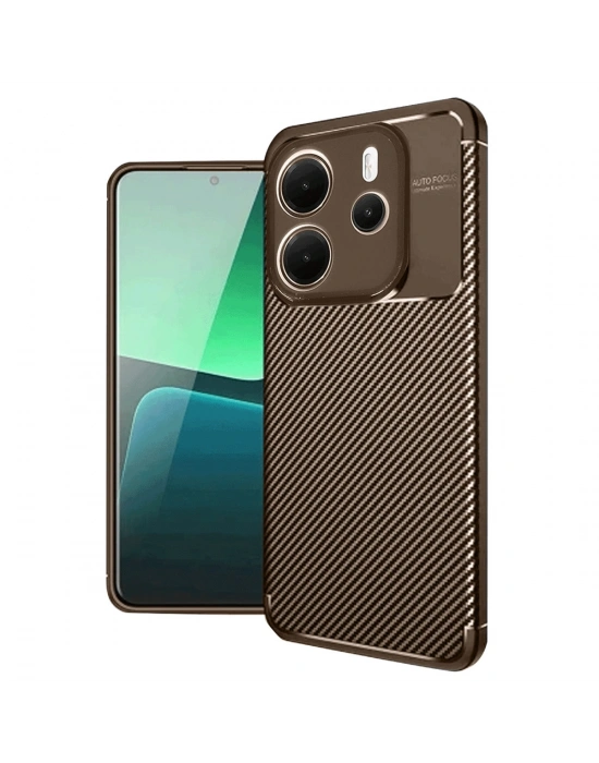 Newface Xiaomi Redmi Note 14 4G Kılıf Auto Focus Karbon Kapak - Kahverengi