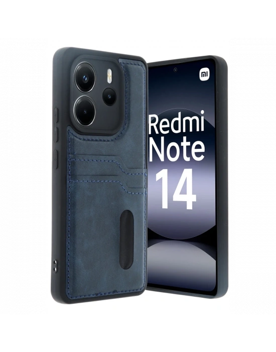 Newface Xiaomi Redmi Note 14 4G Kılıf Sara Kartvizitli Deri Kılıf - Lacivert