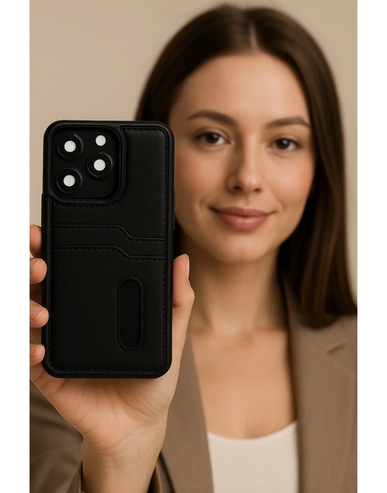 Newface Xiaomi Redmi Note 14 4G Kılıf Sara Kartvizitli Deri Kılıf - Siyah