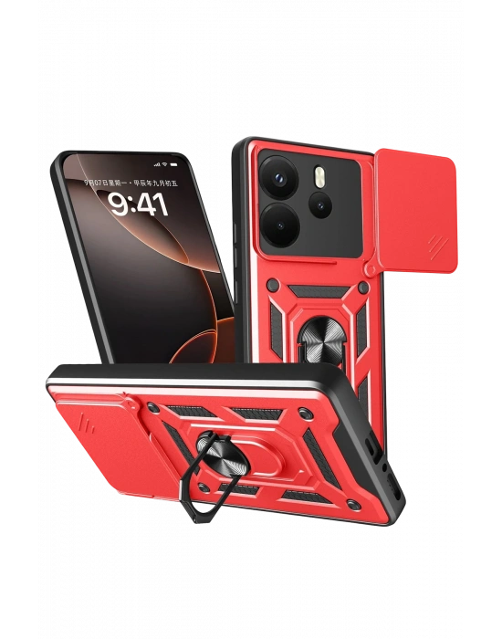 Newface Xiaomi Redmi Note 14 4G Pars Lens Yüzüklü Silikon - Kırmızı